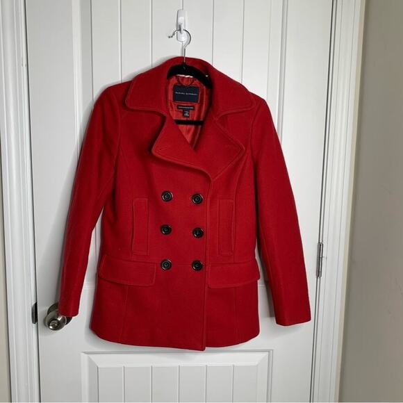 Banana Republic red wool double breasted pea coat jacket size small minimalist - Picture 1 of 6